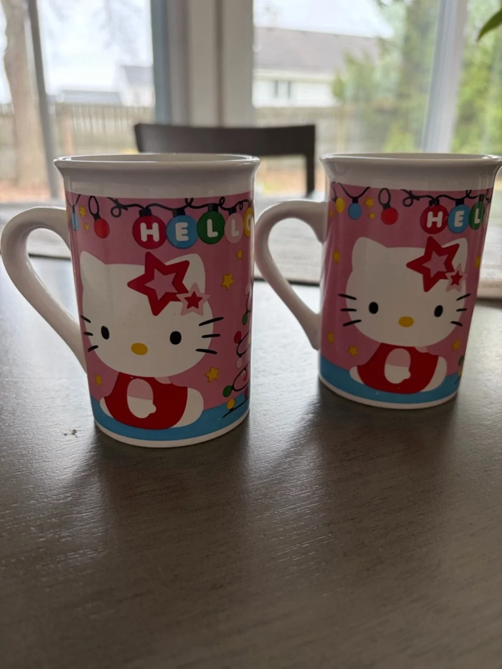 Sanrio Hello Kitty Pink and Red Ceramic Mug with Star Accent Set Of 2